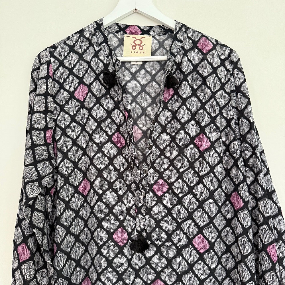 Figue Maxi Kaftan Long Sleeve Tassels Round Neck Size L - Picture 3 of 11